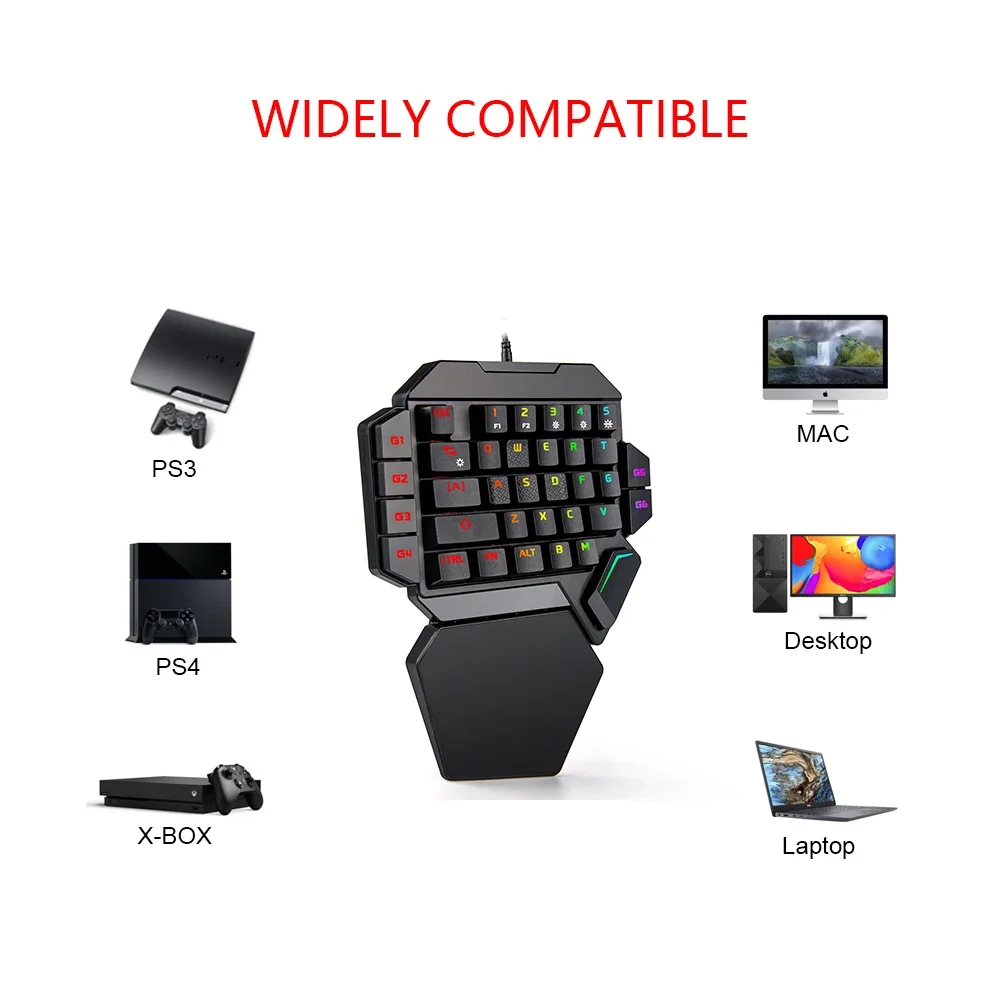 Mini One-Handed Mechanical Gaming Keyboard RGB Backlit Portable Mini Gaming Keypad Game Controller for PC PS4 Xbox Gamer