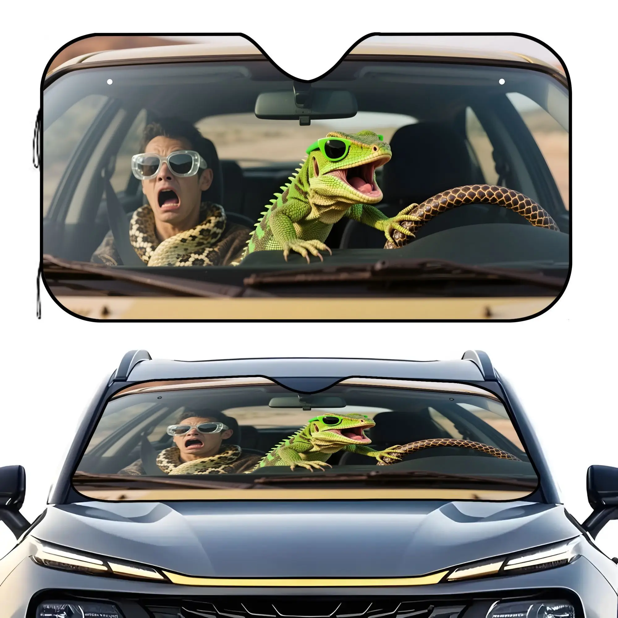 1pc Of Lizard Drives Car Passenger Car Windshield Sunshade, Durable, Heat-Insulating, UV Resistant, Stylish Car Interior, Suitab