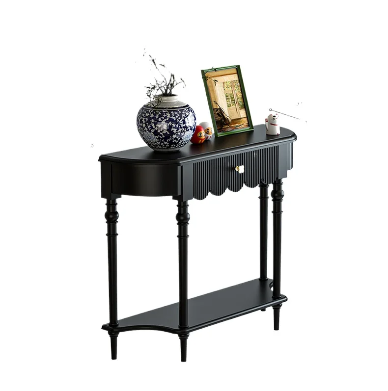 

French solid wood entrance table black American wall entrance cabinet entrance table