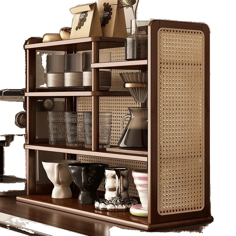 

rattan desktop cup holder, storage, solid wood multi-layer, storage display stand