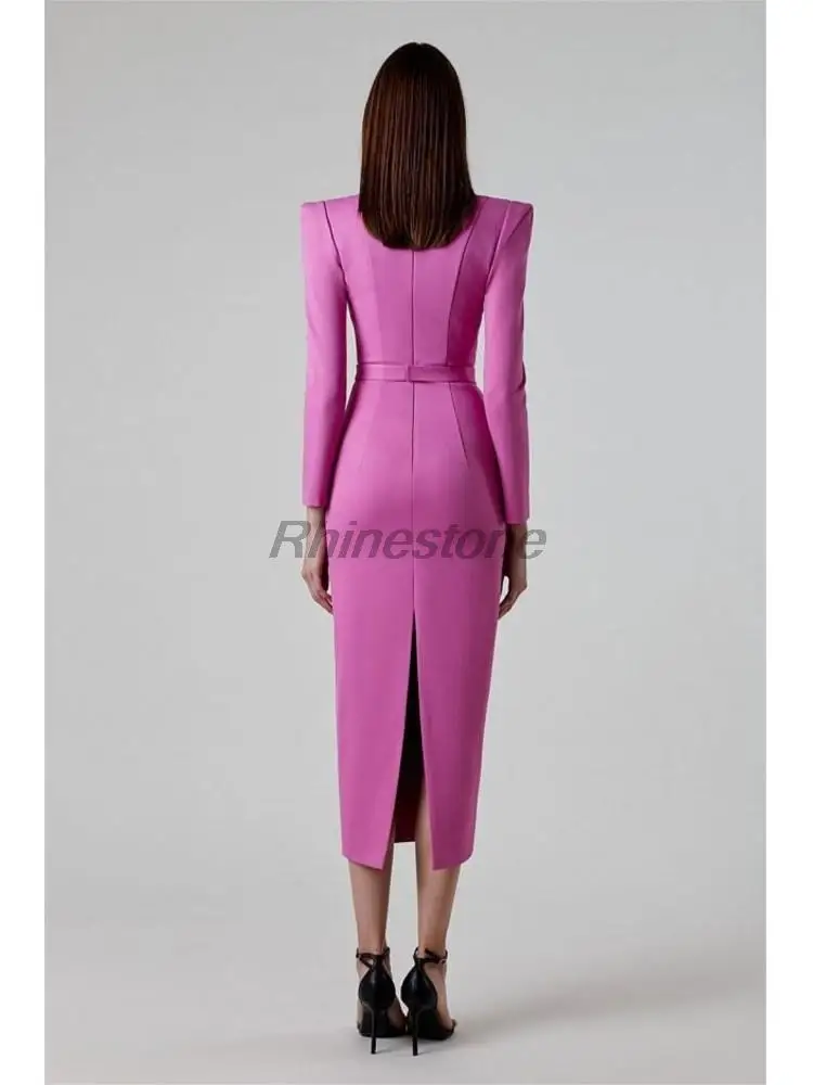 Vestido de vendaje de temperamento elegante rosa brillante de cintura de corte bajo Sexy con hombrera de moda en 4 colores