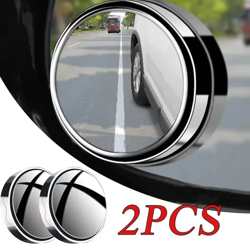 

2Pcs Round Frame Convex Blind Spot Mirror Safety Driving Wide-angle 360 Degree Adjustable Clear Rearview Mirror Car Accessories