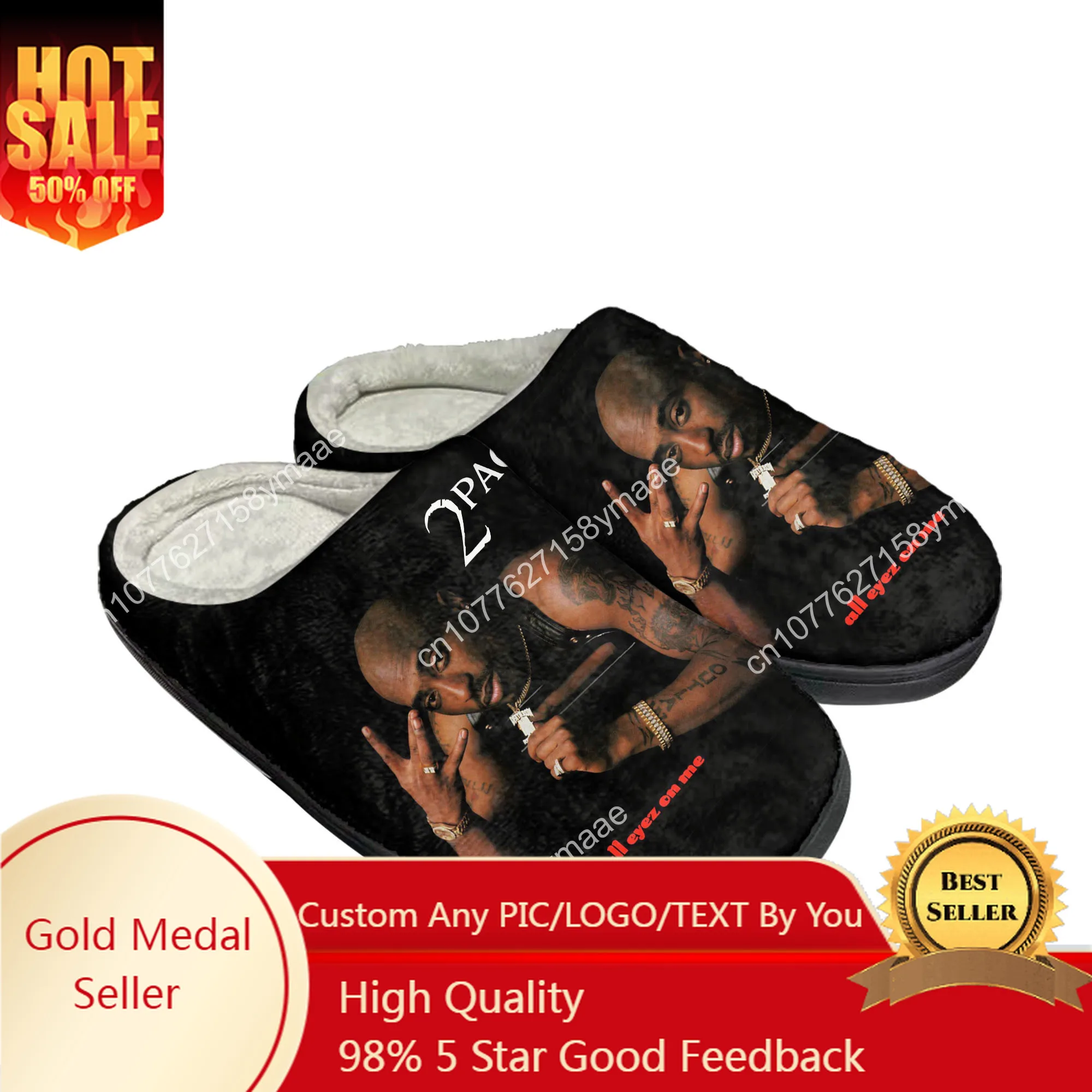 Rap 2Pac Tupac Home Cotton Custom Slippers Mens Women Sandals Plush All Eyez on Me Casual Keep Warm Shoes Couple Thermal Slipper