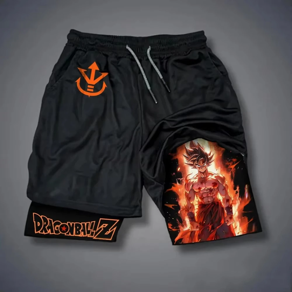 Dragon Ball Men's Shorts Double Layer 2-in-1 Pants Son Goku Anime Summer Autumn Fake Two-piece Running Quick-Drying Sweatpants