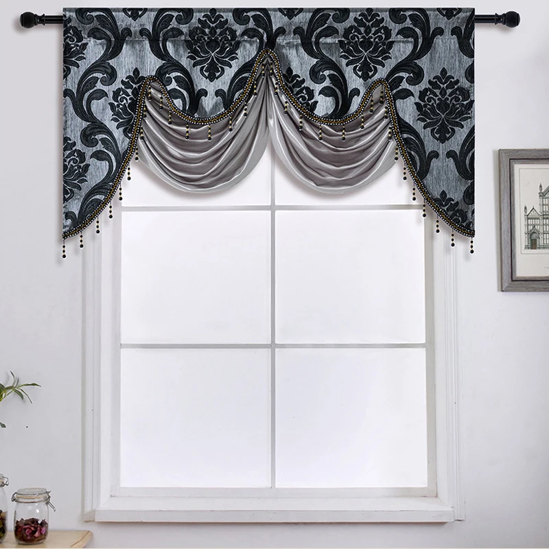 European Style Curtains Drape Living Room Bedroom Royal Luxury Tassel Wave Valance Pelmet Windows Swag Curtain Backdrop