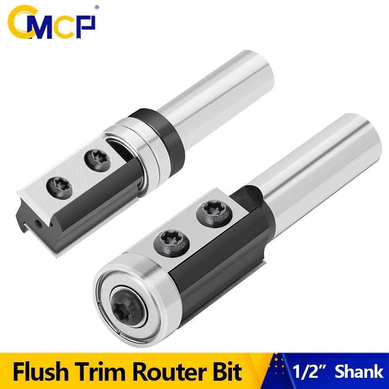 

CMCP 1/2 Shank Flush Trim Router Bit Wood Milling Cutter with Carbide Insert Bearing Template Router Bit for Wood Trimming