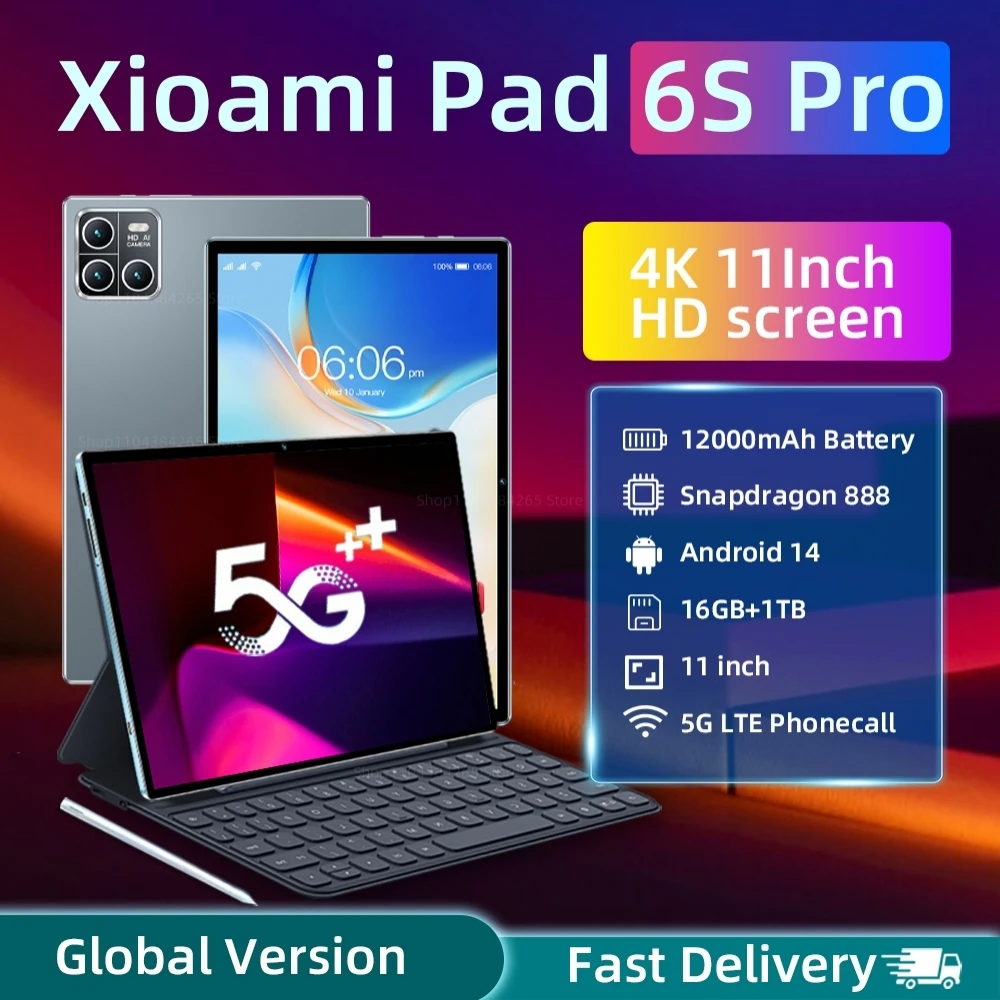 Global Version Original Pad 6S Pro Tablets PC 11inch HD 4K Android 14 22GB+2TB 12000mAh 5G Dual SIM Bluetooth WiFi GPS Mi Tab