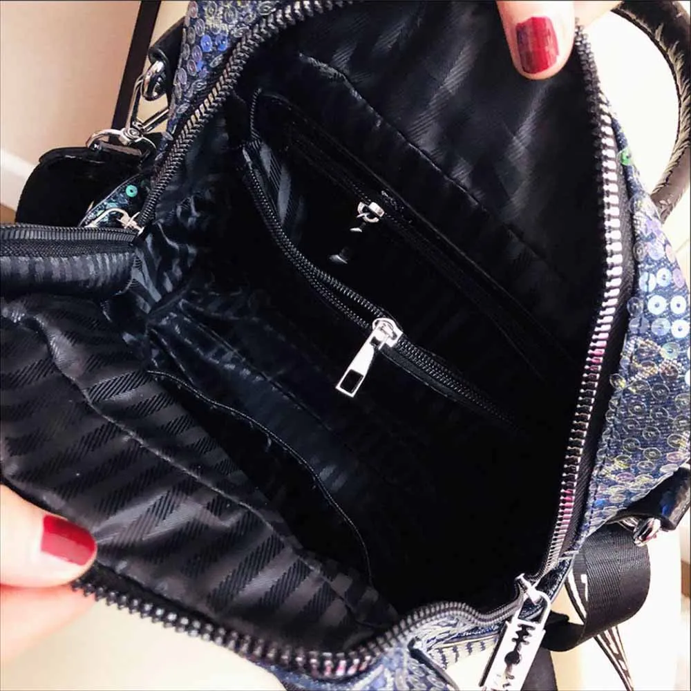 Women Casual Vegan Leather Sequins Backpack Female Fashion High Quality Big Size School Bag Luxury Brand Large Capacity Knapsack