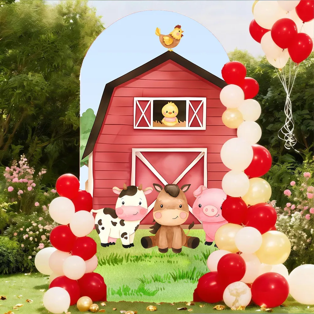 Farm Animals Theme Arch Backdrop Cover Ren Barn Tractor Windmill Baby Shower Kids Birthday Party Decor Elastic Arched Background