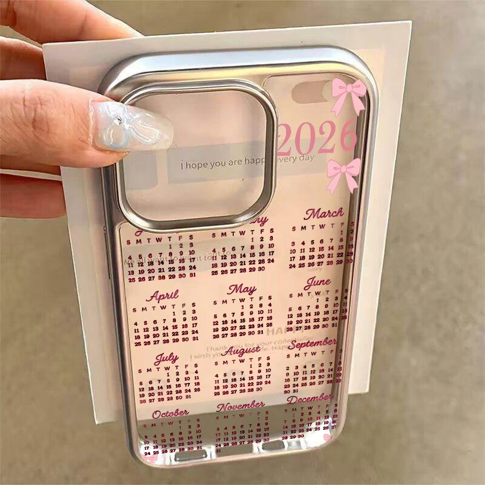 

2026 New Calendar Design Clear Case For iPhone 15 Pro Max Cases iPhone 17 11 12 13 14 16 ProMax Plus XS Plating Shockproof Cover