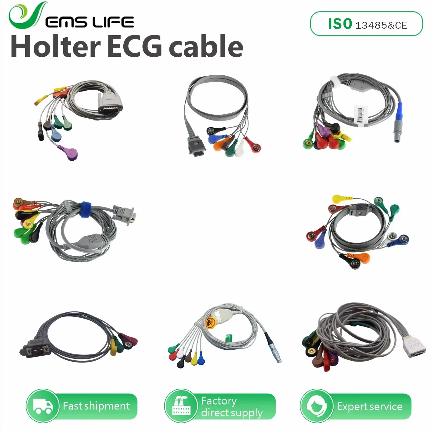 Customized 7pin 8pin 10pin 14pin 15pin DB15 D-sub15 connector EHG holter leadwires for holter recorder telemetry