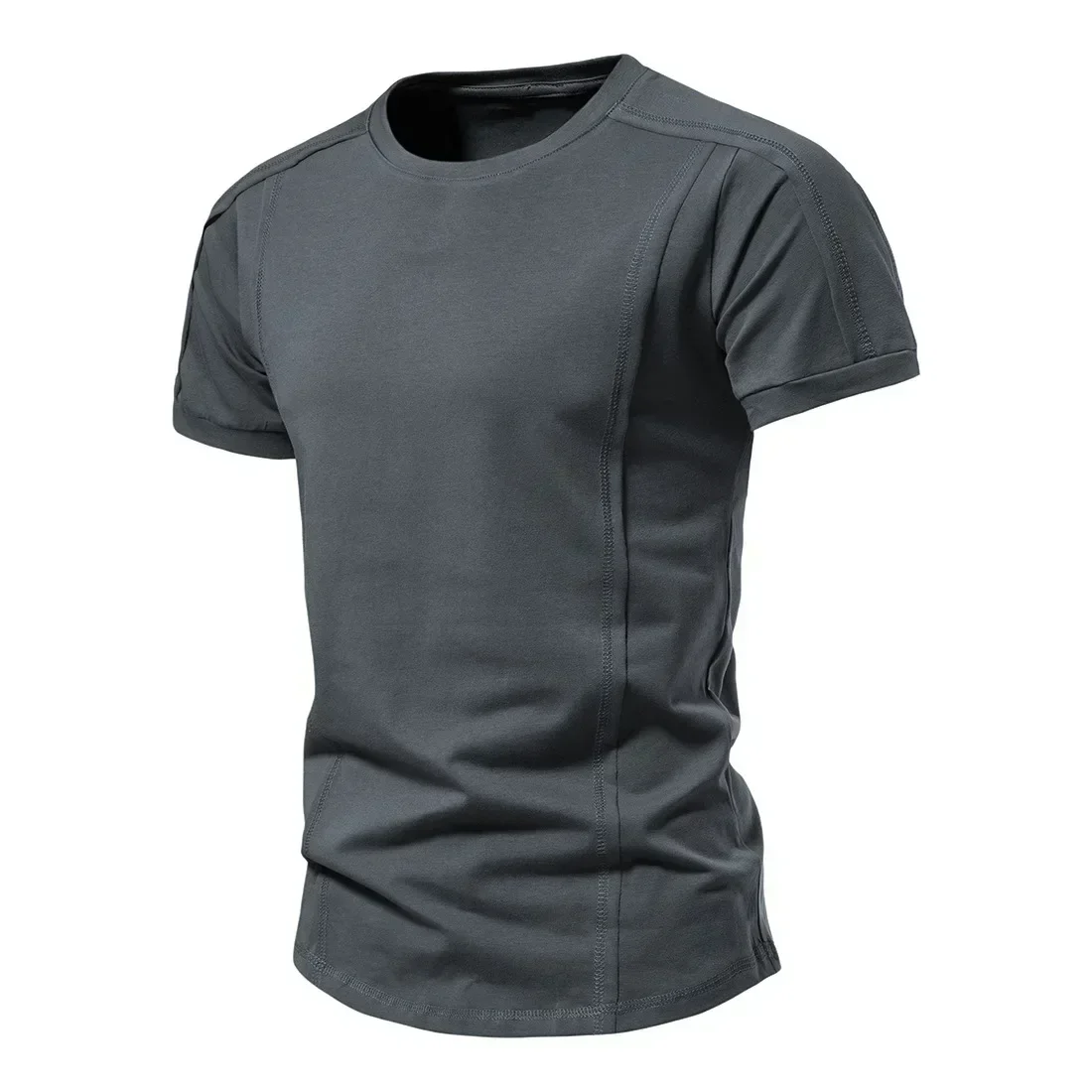 Summer New Men\'s Short Sleeved T-shirt with Pure Cotton Bottom Solid Color Round Neck Half Sleeve Casual Slim Fit Top