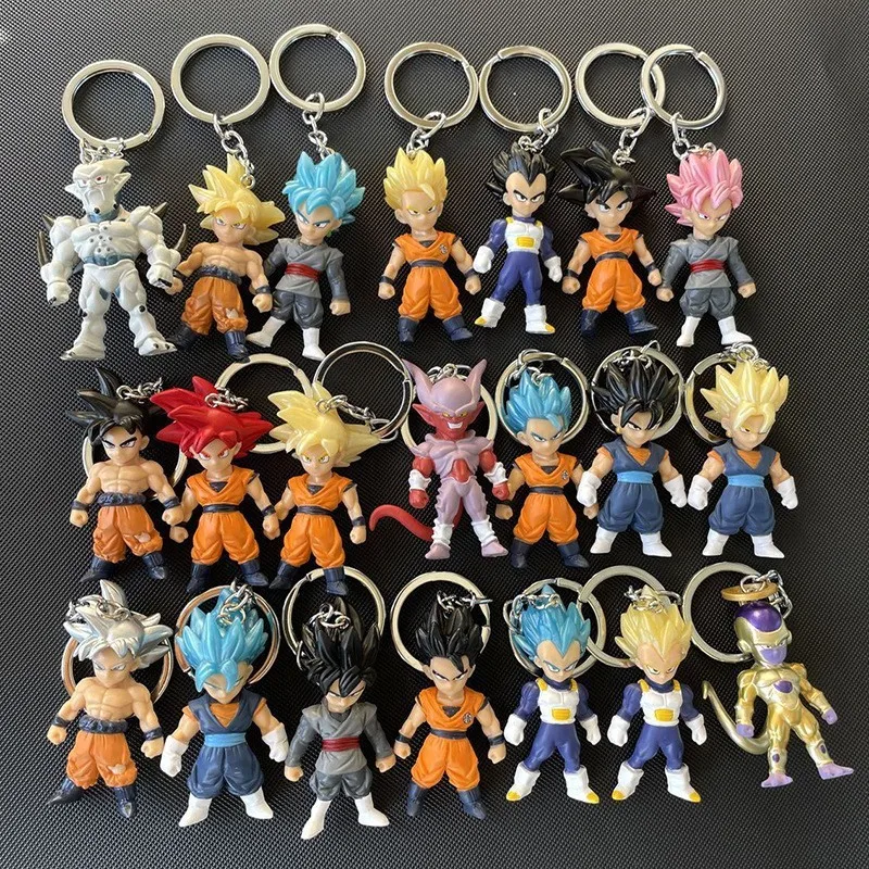 Creativity Cartoon 21pcs Dragon Ball Keychain Goku Gohan Freeza Vegeta Saiyan Doll Pendant Car Key Chain Accessories Gift
