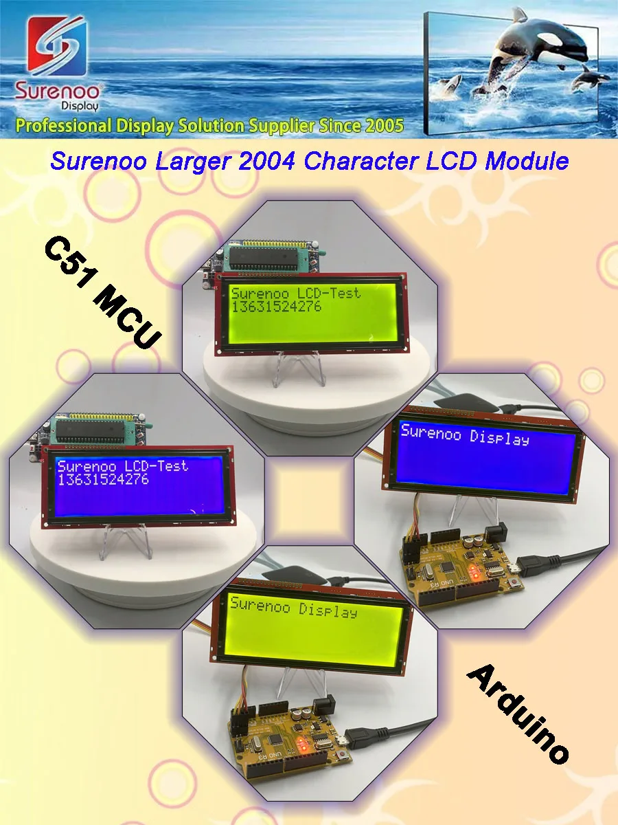 Moduł wyświetlacza LCD Surenoo 204 20X4 2004 z obsługą paralelnego i szeregowego protokołu IIC I2C, LCD2USB, USB2LCD, RS232 UART TTL, wyświetlacz LCD z dużymi znakami, panel wyświetlacza LCM — zdjęcie produktu 7