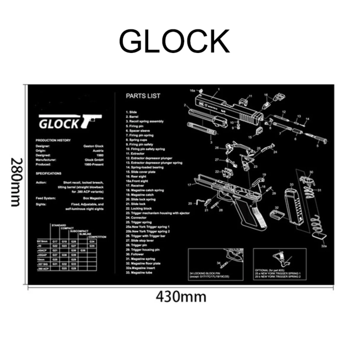 전술 권총 총 청소 고무 매트, Sig Sauer P365 P320 P220 P226 P229 Glock 43 42 Gen4 Gen5 M92 1911 CZ-75 Ruger용