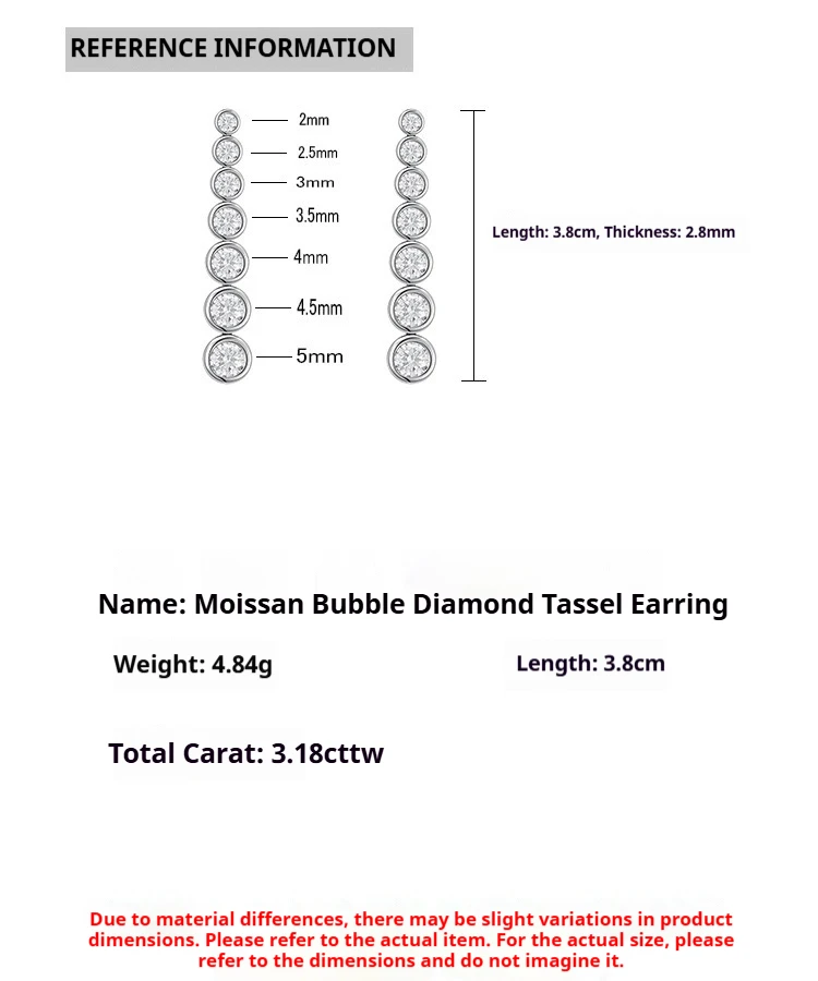 3,18 Karat D-Farbene Moissanit-Diamant-Blasen-Quasten-Ohrringe aus 925 Sterling Silber, Edle Damenschmuck Hängeohrringe, Geburtstagsgeschenk – Detail 1