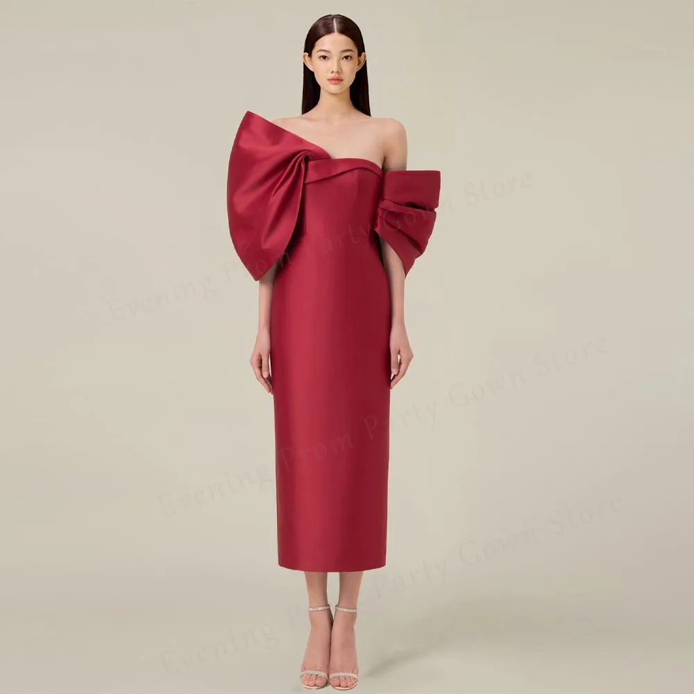 

One-Shoulder Bow Satin Straight Backless فساتين سهرة Sleeveless Ankle-Length robes de soirée Evening dresses Store for 2024