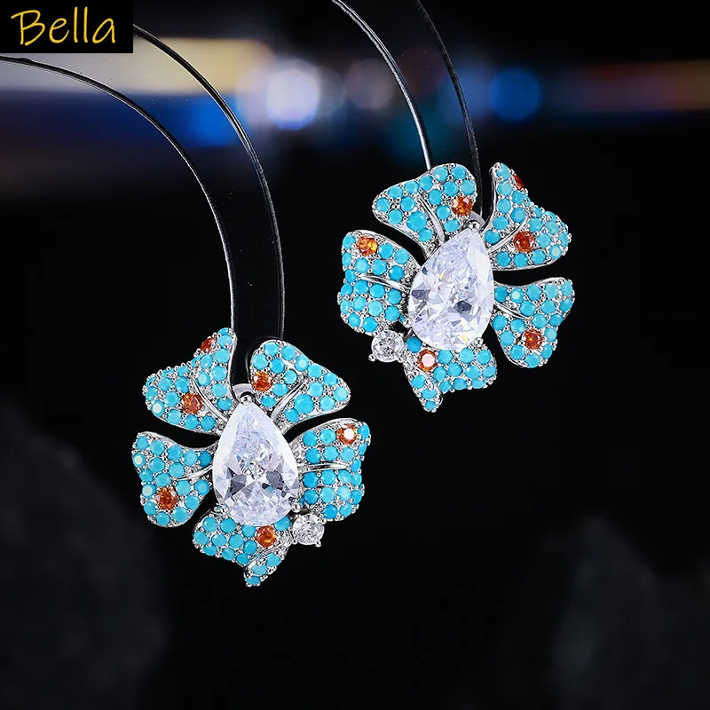 

Flower Stud Earrings for Women Blue Pink Yellow Cubic Zirconia Statement Jewelry for Banquet Party Gathering Cute Shiny Earrings