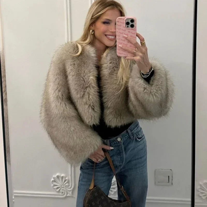 Lconic Street Fashion Luxury Brand Gardient Cropped cropped Faux Fur Coat Women Winter Hot Cool Girls Fluffy Short Fur Jacket