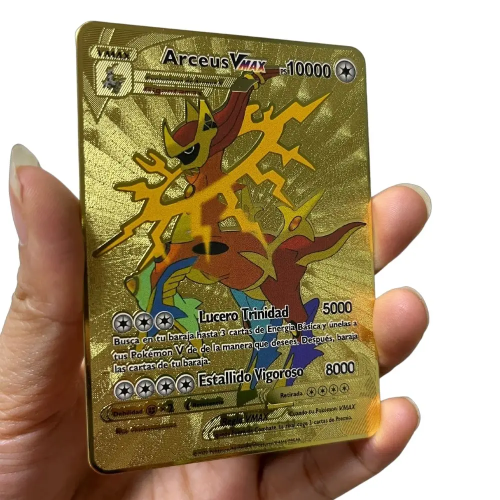 10000 Arceus Vmax DIY Golden Pokemon Cards in Spanish Iron Metal Pokmo Letters Kids Gift Game Collection Cards