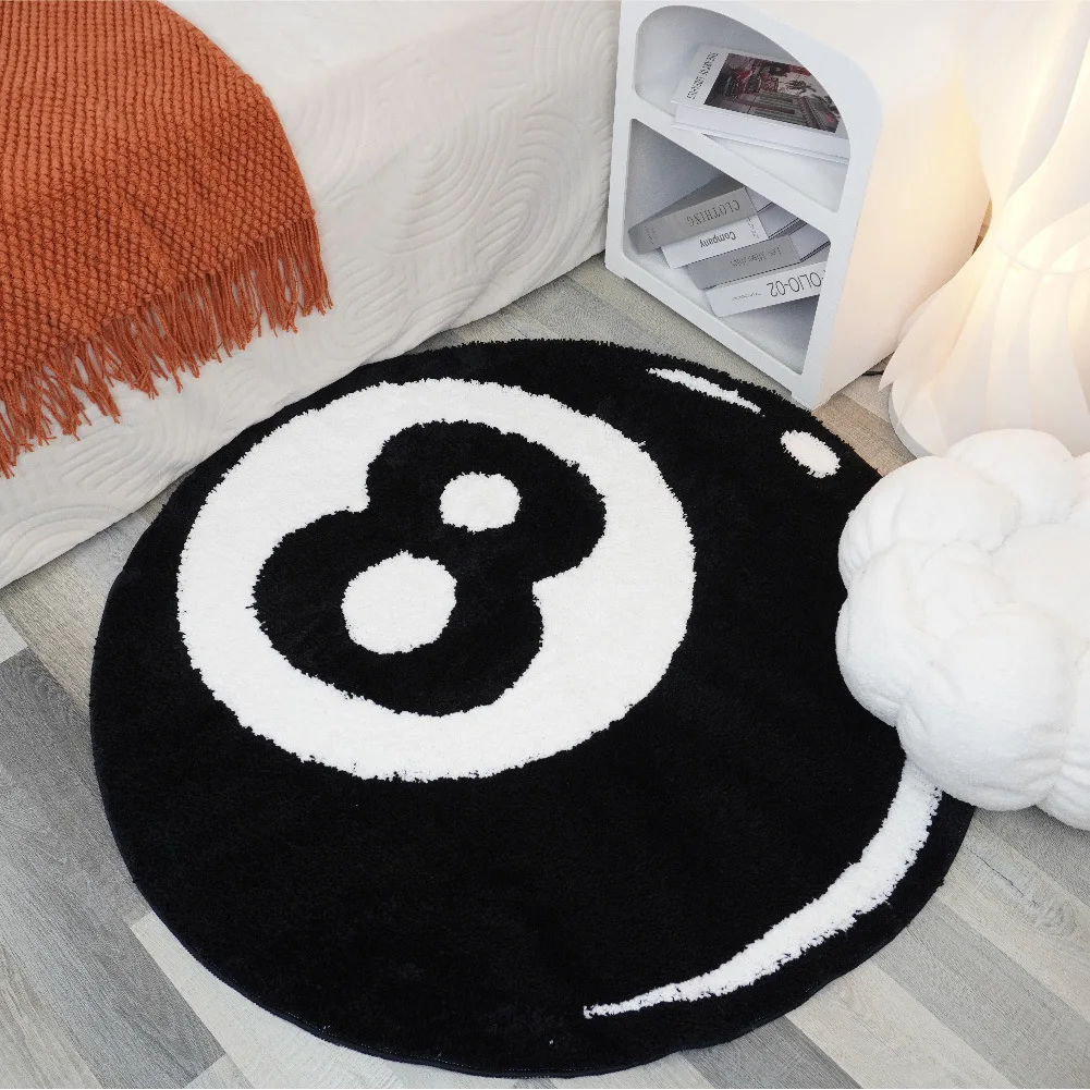 2024 New Design Aesthetic Ball 8 Tufted Rug Simulation Billiards Round Carpet Bedroom Bedside Floor Mat Rugs