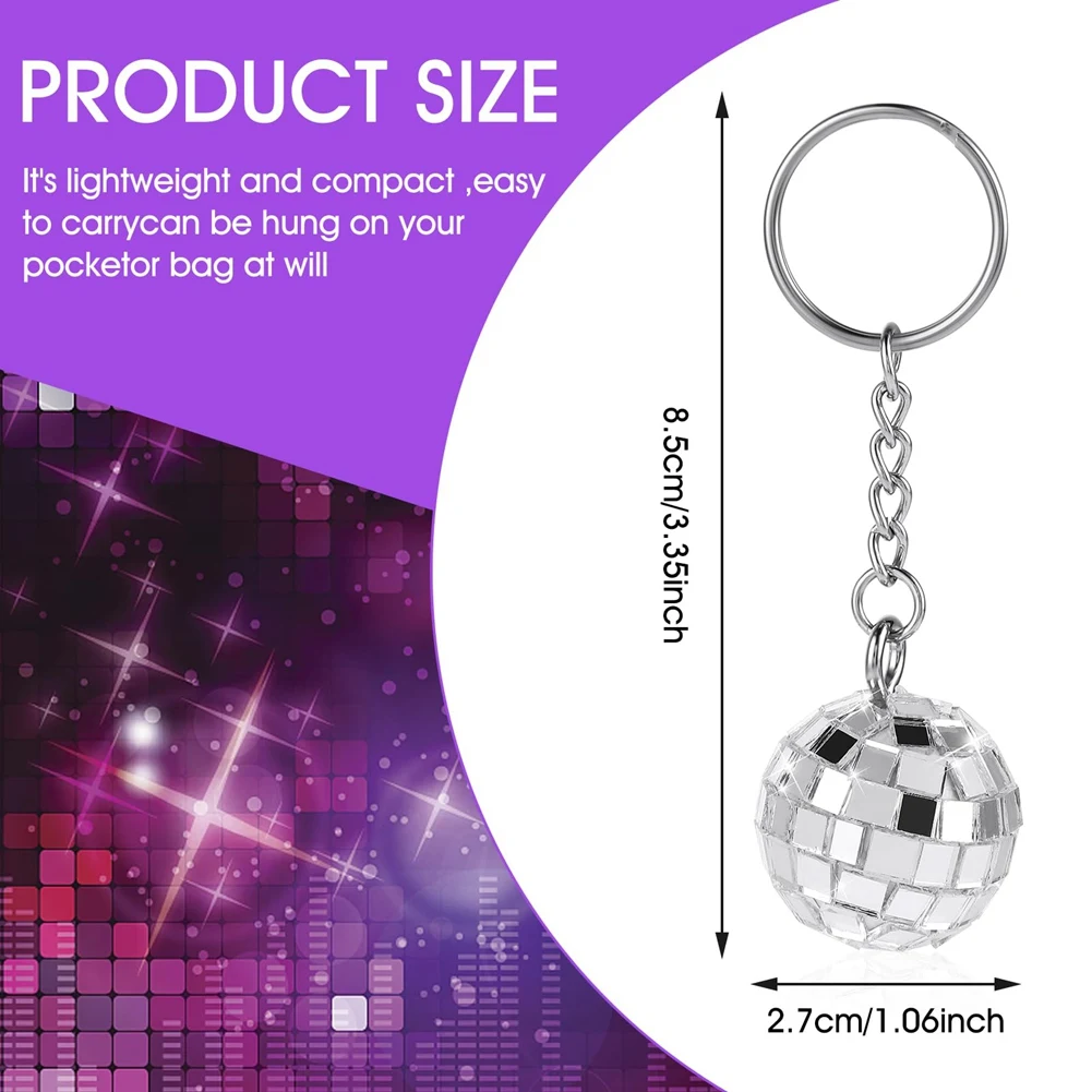 Disco Ball Keychain,24 Pieces Disco Ball Party Favors Keychain 70S Disco Keychain Silver Mirror Ball Keychain Ball Party