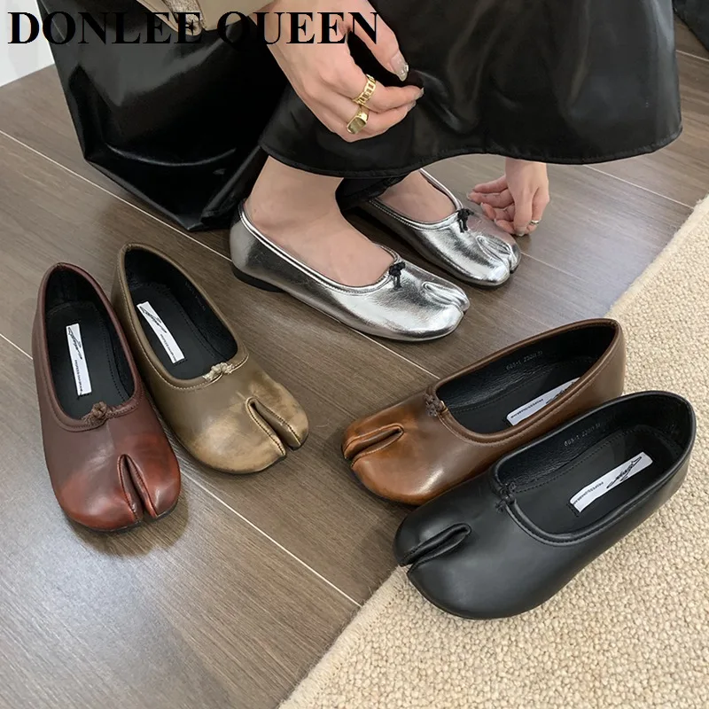 2024 Spring Tabi Ninja Moccasin Round Split Toe Retro Ballet Women Flats Shoes Slip On Casual Loafer Female Soft Mary Jane Mujer