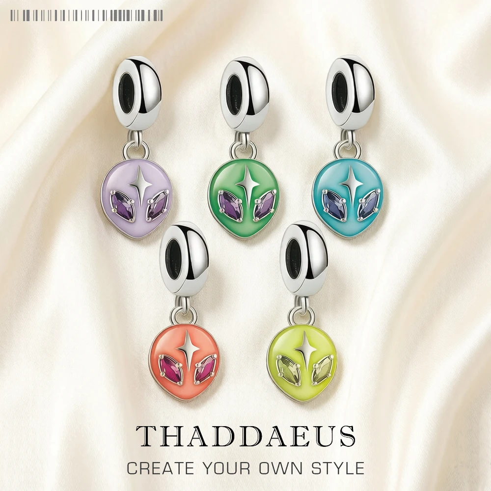 Alien Head Dangle Charm Wisiorek w stylu europejskim Fine Jewelry Kobiety Mężczyźni Modny prezent ze srebra próby 925