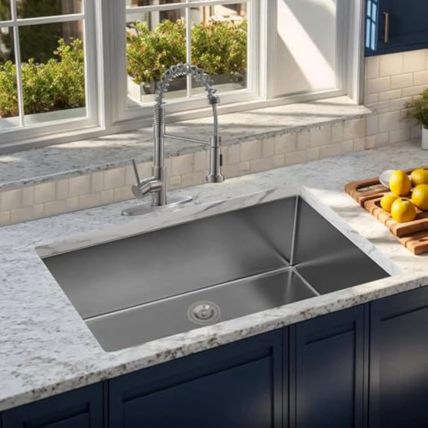 

30 x 18 Inch Undermount Kitchen Sink,16 Gauge Stainless Steel Handmade Kitchen Sinks, 9 Inch Deep Handmade Single bowl Kitchen
