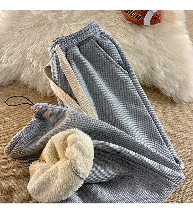 Lambs wool Trousers Women's Winter Padded Thickened Casual Pant Loose Wide-legged Sports Long Trousers Joggers Women