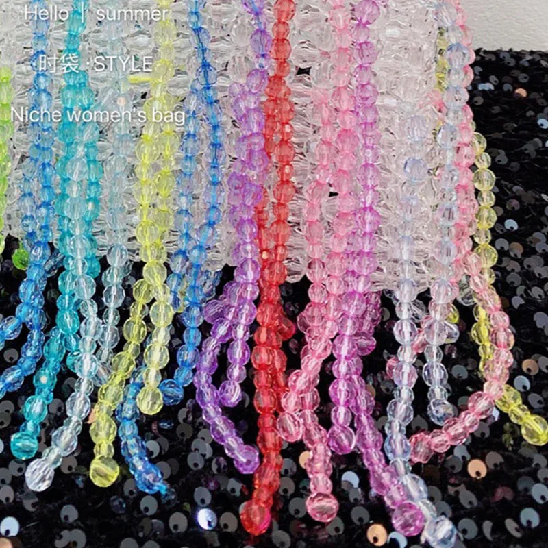 New Fashion Colorful Tassel Beaded Bag Personalized Multicolor Transparent Acrylic Handwoven Handbag Summer Rainbow Women's Bags