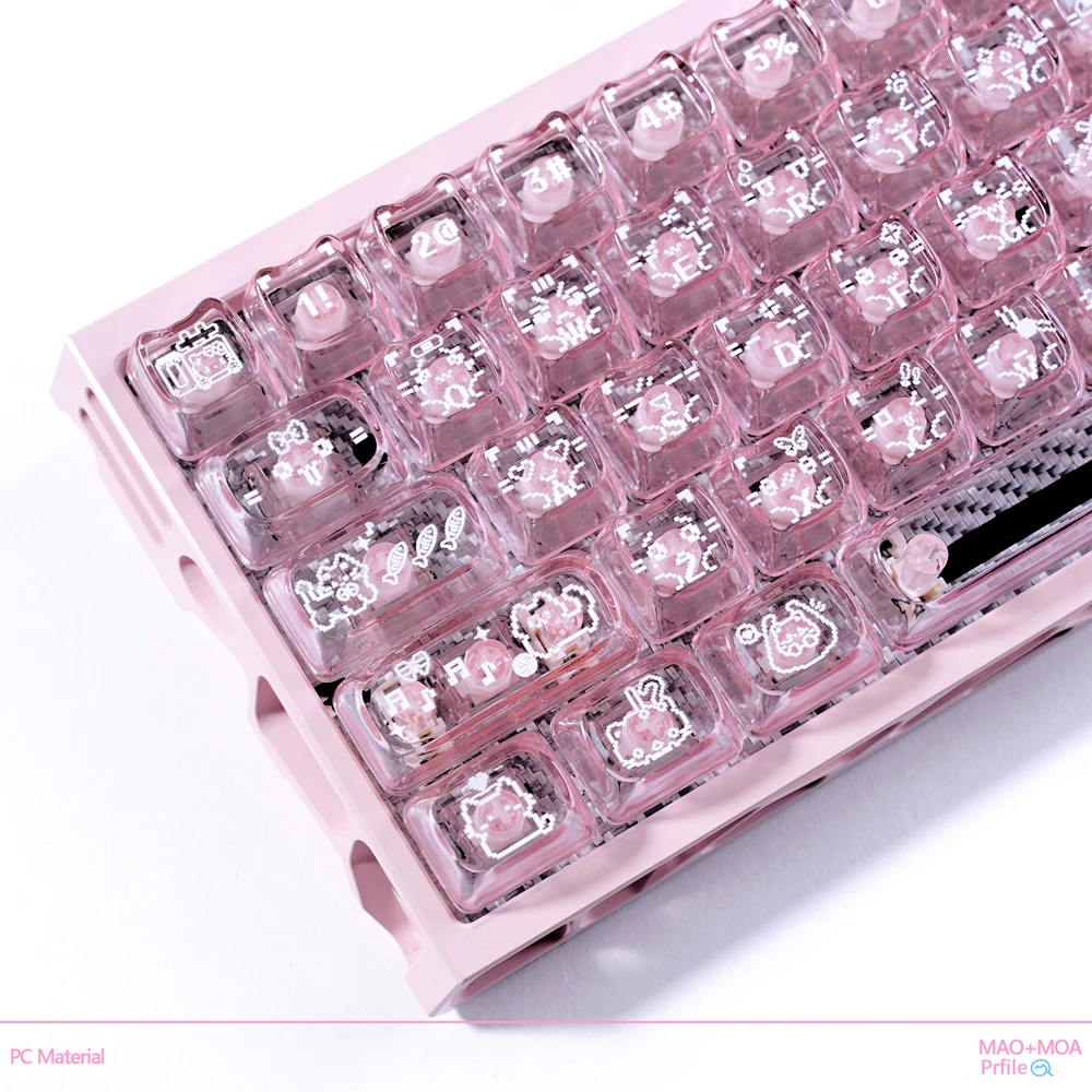 Durchscheinende PC-Tastenkappen MAO+MOA-Profil, transparente Tastenkappen, 75-Tasten, geeignet für mechanische Cherry Mx Switch-Tastaturen