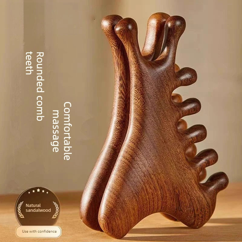 Head Body Massager Neck Face Health Care Massage Tool Meridian Scalp Four-in-one Sandalwood Comb Massage Acupoint Nose Scraper