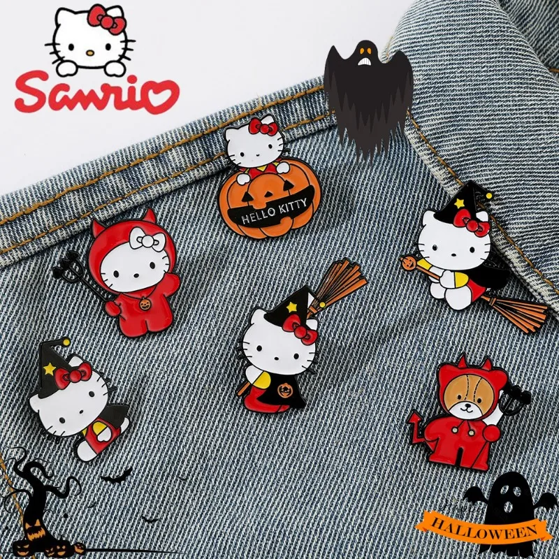 Kawaii Sanrio Hello Kitty Halloween Element Metal Brooches Decoration Cartoon Anime Creative Drip Oil Alloy Pin Accessories Gift