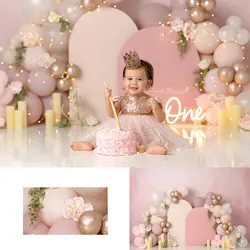 Romance Blushing Pink Photography Backdrop Kids Baby Cake Smash Photocall Decors Balloon Arch and Candle Studio Backgrounds