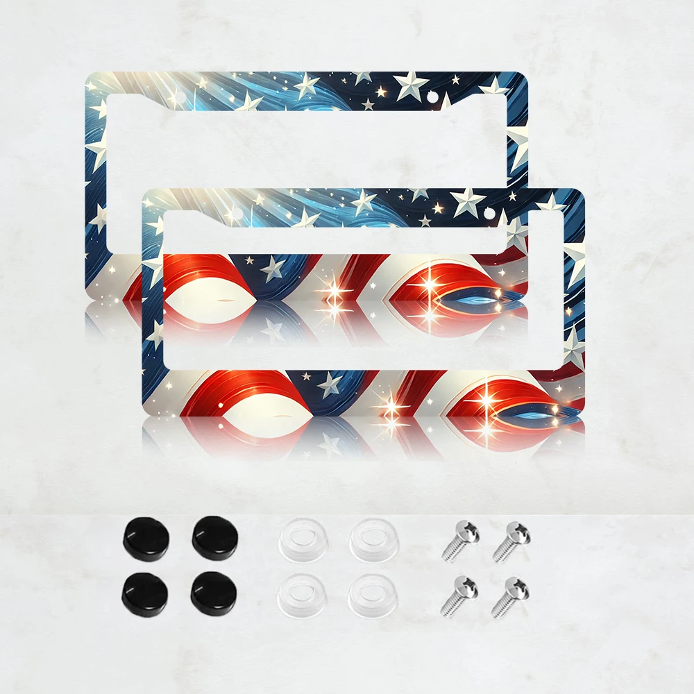 

2 шт. рамки для номерных знаков с американским флагом, красочные, патриотические, с флагом США, держатель для номерного знака, алюминиевые автозапчасти, забавные рамки для номерных знаков