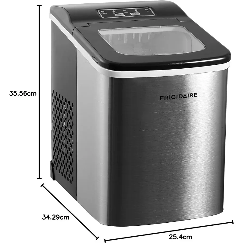 Frigidaire Compact Countertop Ice Maker, Makes 26 Lbs. Of Bullet Shaped Ice Cubes Per Day, Silver Stainless