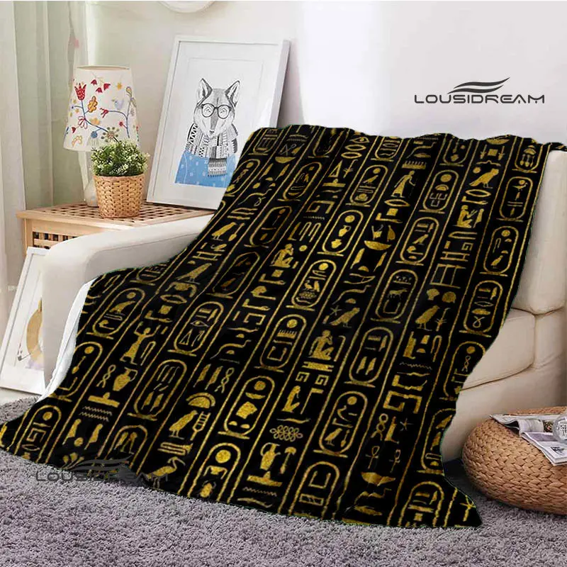 Egyptian Pictograph And Symbol Printing Blanket Fashion Warm Blankets Home Travel Soft And Comfortable Blanket Birthday Gift