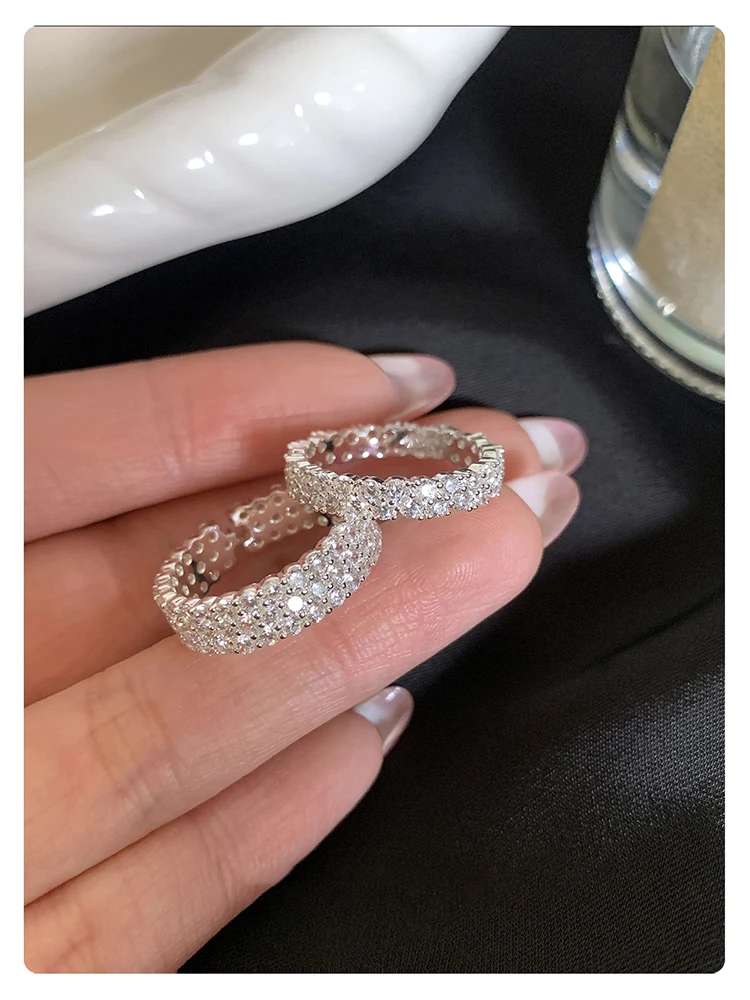 Ultra-Glänzende Luxus-Ringe mit Mikro-Zirkonia-Besatz, Offen Verstellbar, Silberfarben, für Damen, Eleganter Schmuck, Vielseitiges Finger-Accessoire – Detail 16