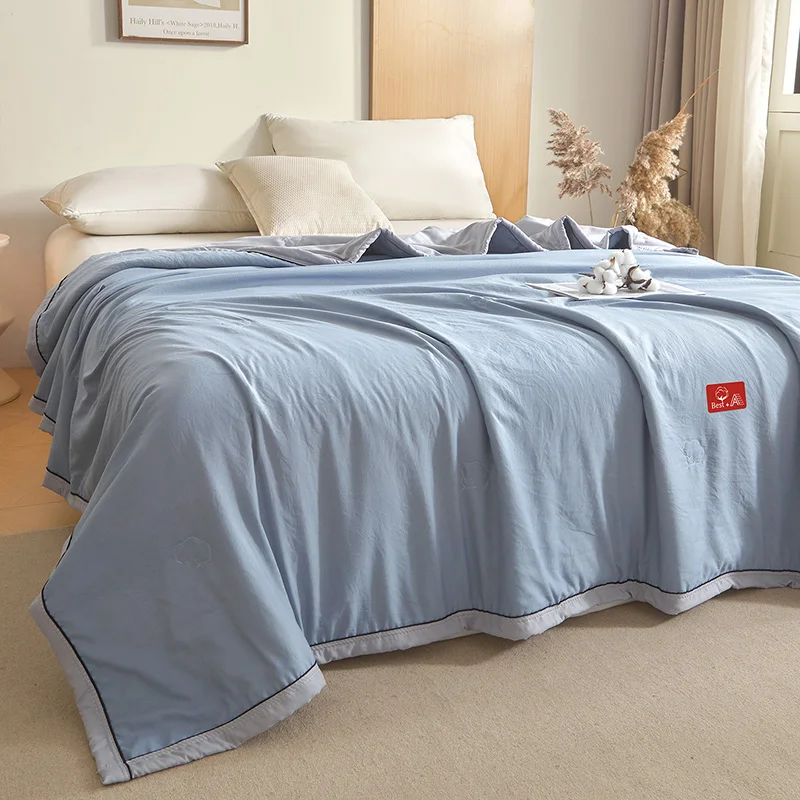High Quality 100% Cotton Summer Quilt Air Condition Comforter Solid Color Lightweight Washable Single Double Bed Adult Comforter