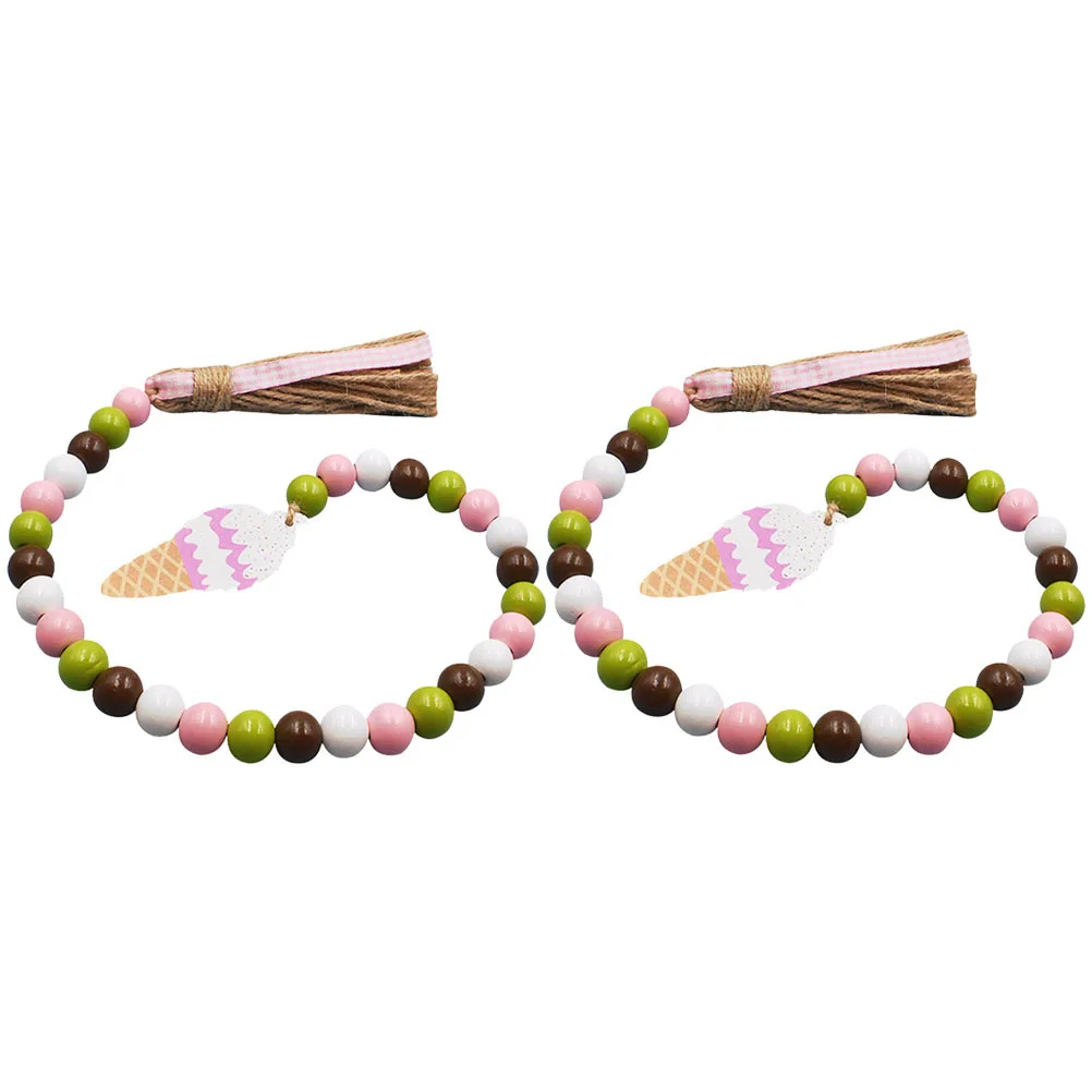 

2Pcs Wood Beaded Garland Tassel Rustic Hanging Adornment Tiered Tray Home Decor Coffee Table Decoration Wood Beaded Garland