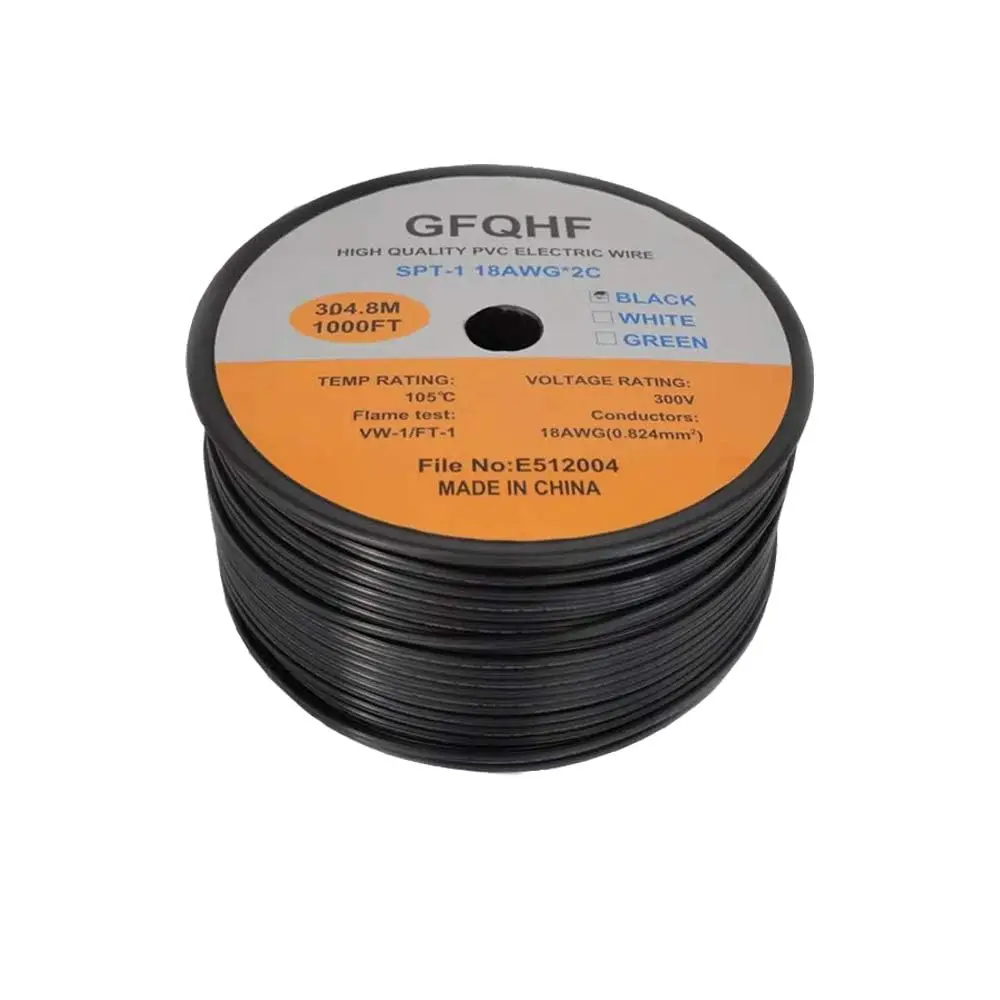 1000FT SPT-1 Black Electrical Wire,UL Listed 18/2 Zip Cord Wire 18 Wire,Work with SPT-1 Vampire Plug