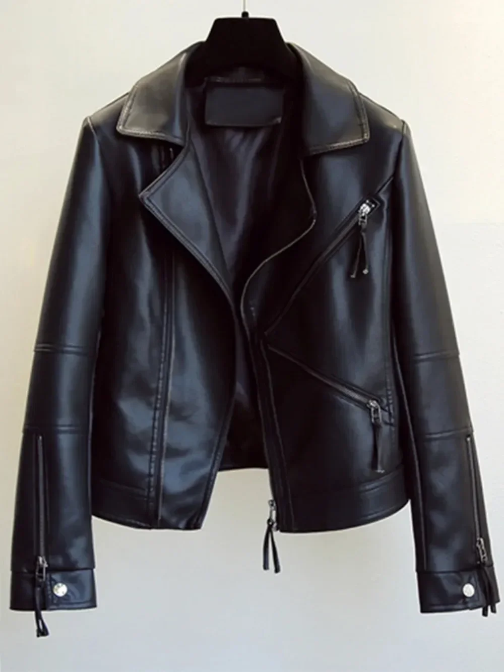 Spring Autumn Vintage Faux Leather Jacket Women Brown Moto Biker Leather Coats Casual Street Wear Zipper PU Basic Outwear