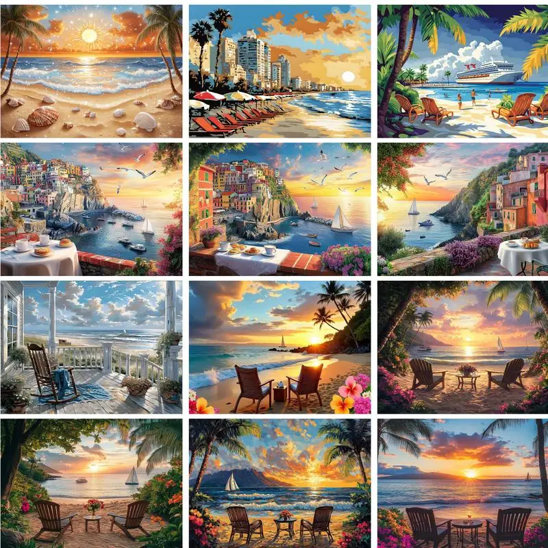 

GATYZTORY Oil Painting By Numbers Original Gifts Pictures By Number Seaside Landscape Coloring By Numbers For Adults Home Decor