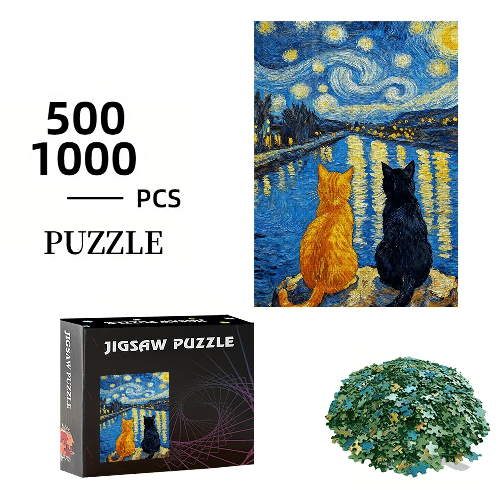500 قطعة/1000 قطعة لعبة أحجية الصور المقطوعة - ألغاز لعيد الميلاد، الهالوين، عيد الميلاد، عيد الشكر، عيد الفصح، ليلة النجوم، فان جوخ، C
