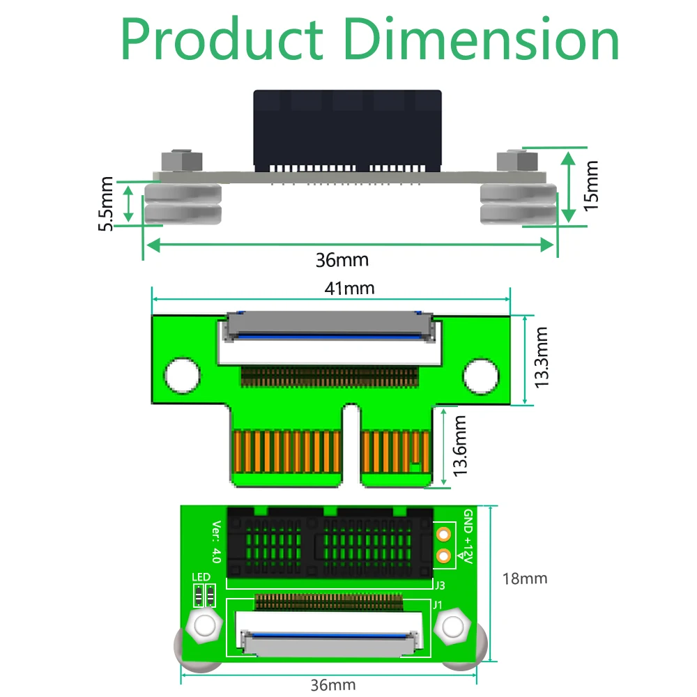 Câble d'extension PCI-e 36 broches avec LED d'alimentation 3.3v et pied magnétique, Version améliorée