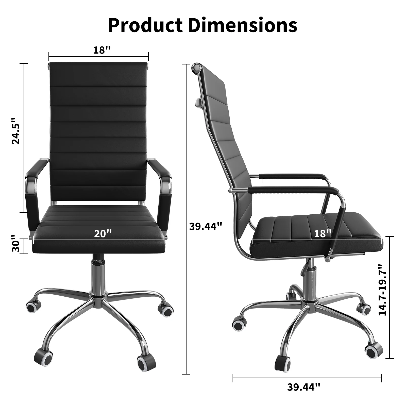 Executive Office Desk Chair, Ribbed Mid-Back PU Leather Conference Room Chair, Ergonomic Padded Computer Chair for Home Office, Meeting & Reception Area - view 3