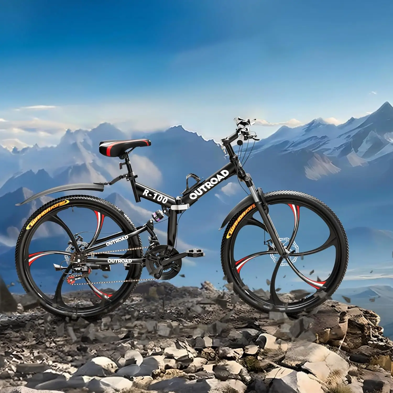 26 Inch Folding Mountain Bike,Full Suspension High-Carbon Steel MTB Foldable Bicycle, Dual Disc Brake Non-Slip Folding Bikes