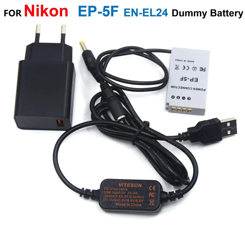 

5V USB Power Cable+EP-5F DC Coupler EN-EL24 ENEL24 Dummy Battery+Quick Charger Adapter For Nikon 1 J5 1J5 Camera