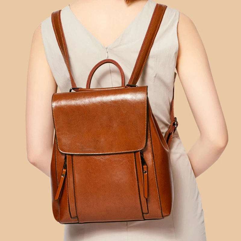 

Women's Genuine Leather Backpack Natural Skin Crossbody Shoulder Bag School Rucksack Laptop Compatible Female Messenger Bag